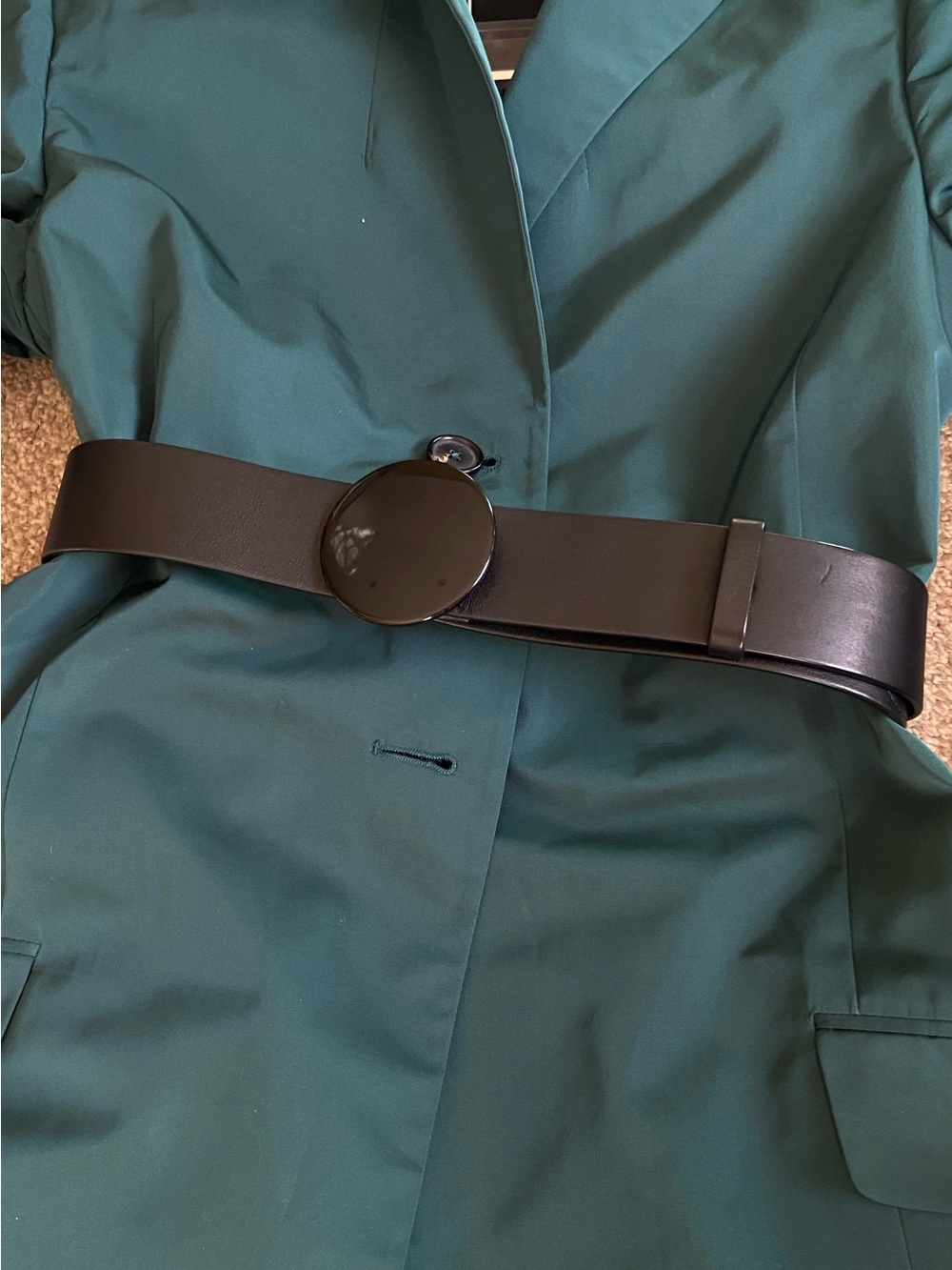 Akris Punto Black Wide Leather Belt with Glossy Round Buckle Size small